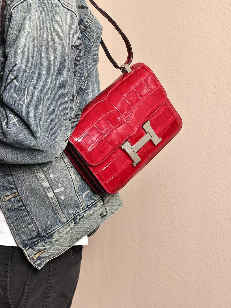 エルメスコピー コンスタンス24 定価 HERMES コンスタンス3 24MM ルージュグレナ クロコダイル アリゲーターマット シルバー金具 2524139 - 画像 (6)