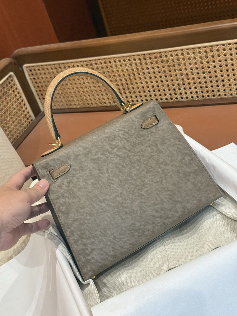エルメスケリーバッグ定価 HERMES ケリー25 外縫い エトゥープ/ビスキュイ/アルザン ヴォーエプソン ゴールド金具 2524160 - 画像 (6)