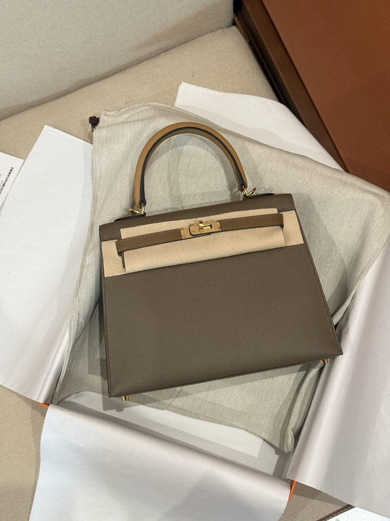 エルメスケリーバッグ定価 HERMES ケリー25 外縫い エトゥープ/ビスキュイ/アルザン ヴォーエプソン ゴールド金具 2524160 - 画像 (3)