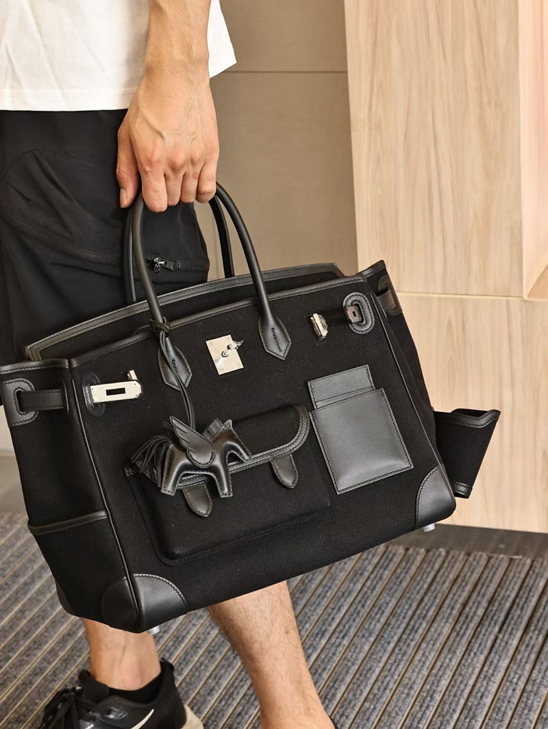 エルメスコピー バーキン35 定価 HERMES バーキン35 カーゴ 黒 ブラック キャンバス/スイフト シルバー金具 2524166 - 画像 (2)