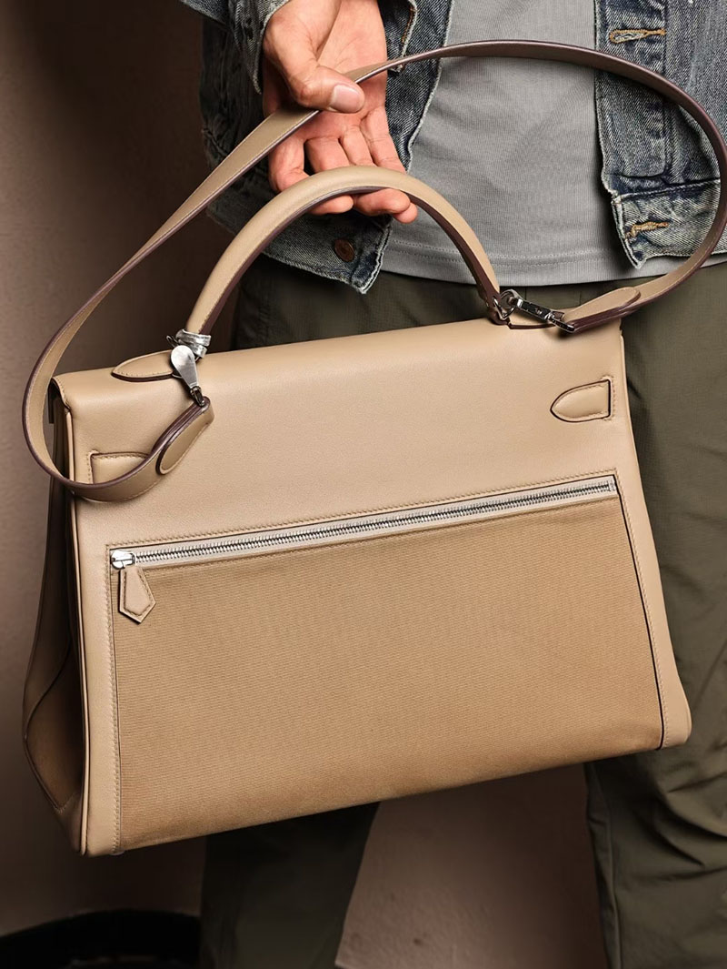 エルメスコピー メンズバッグ HERMES ケリーラキ40cm 内縫い トレンチ スイフト/トワル シルバー金具 2524167 - 画像 (6)