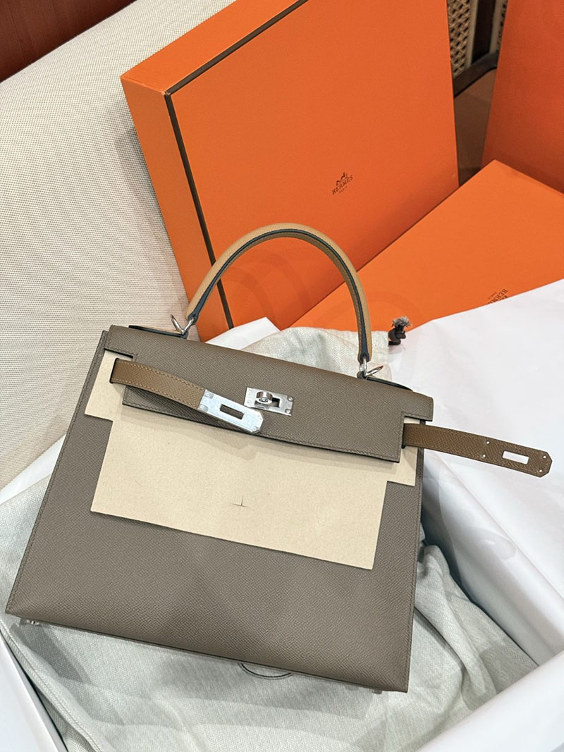 エルメスケリーバッグ定価 HERMES ケリー28 外縫い エトゥープ/ビスキュイ/アルザン ヴォーエプソン シルバー金具 2524172 - 画像 (4)