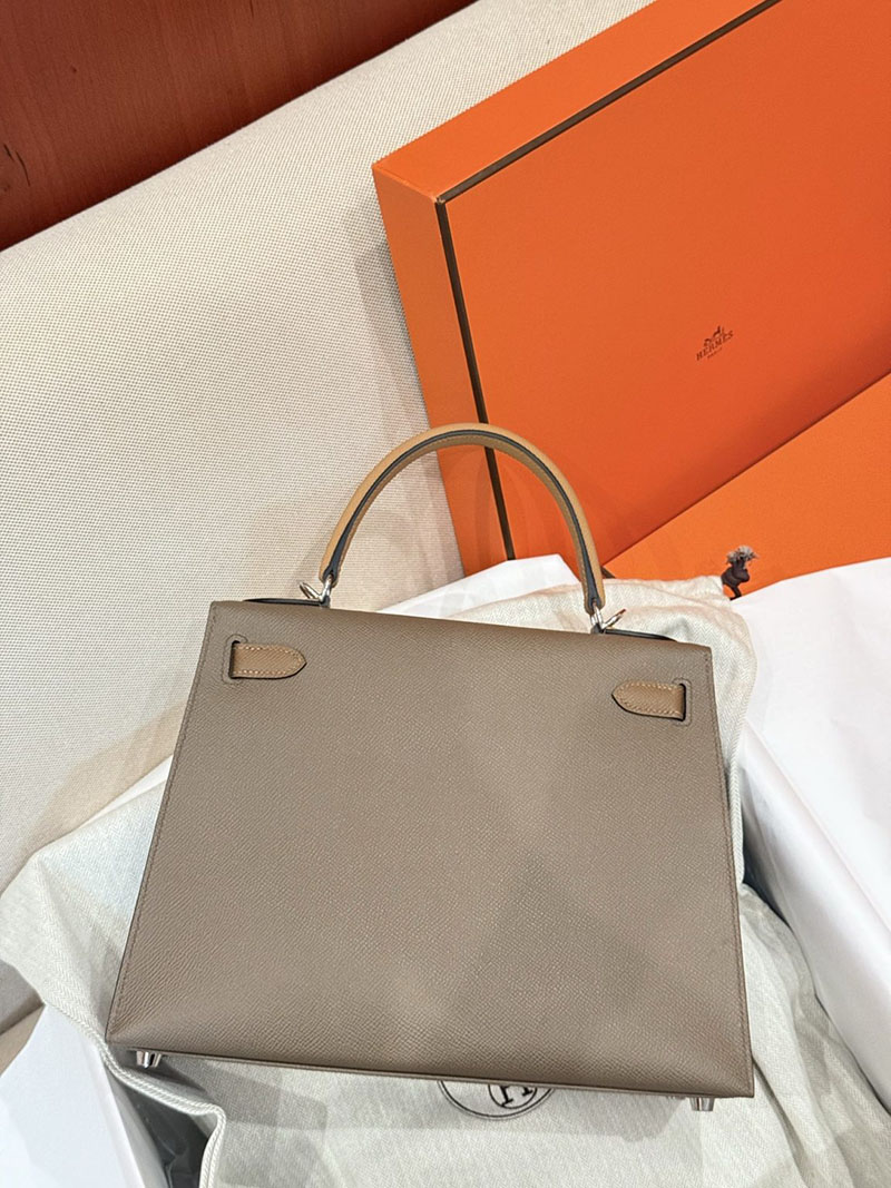 エルメスケリーバッグ定価 HERMES ケリー28 外縫い エトゥープ/ビスキュイ/アルザン ヴォーエプソン シルバー金具 2524172 - 画像 (9)