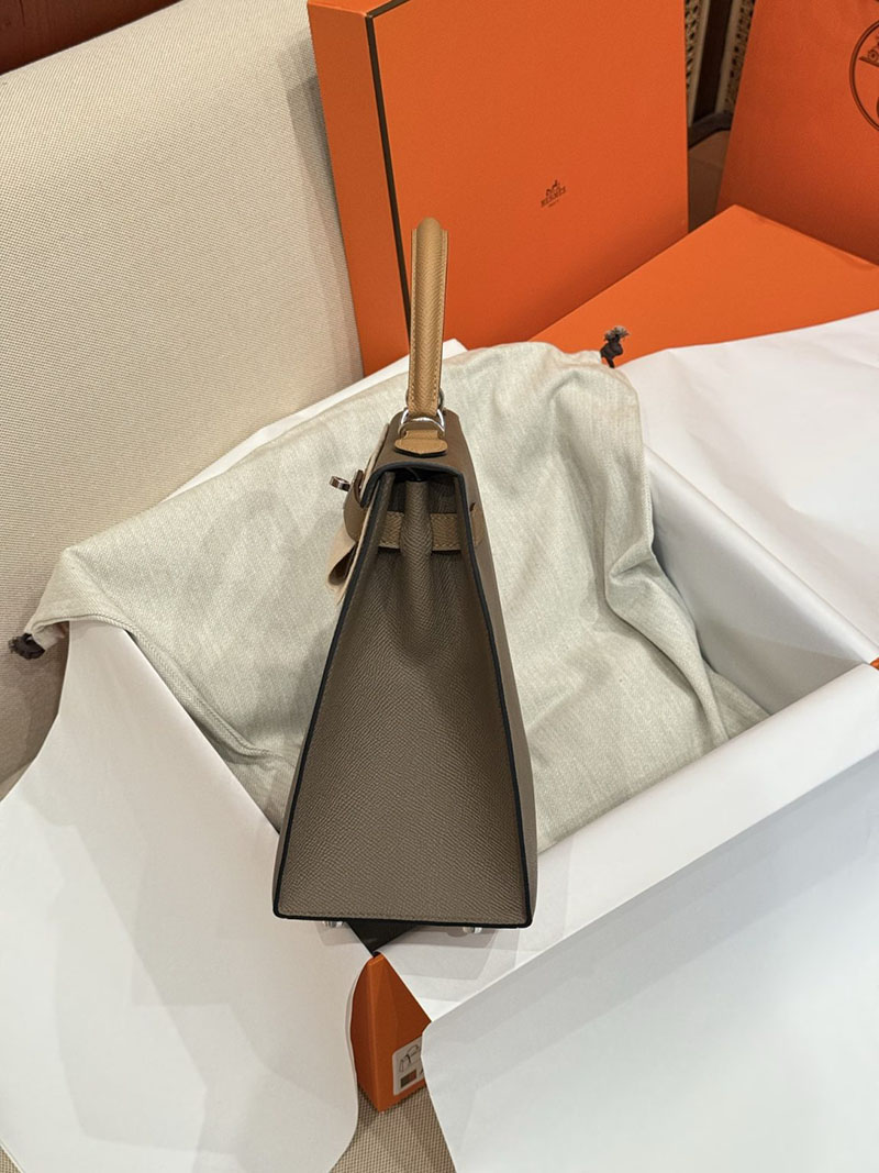 エルメスケリーバッグ定価 HERMES ケリー28 外縫い エトゥープ/ビスキュイ/アルザン ヴォーエプソン シルバー金具 2524172 - 画像 (8)