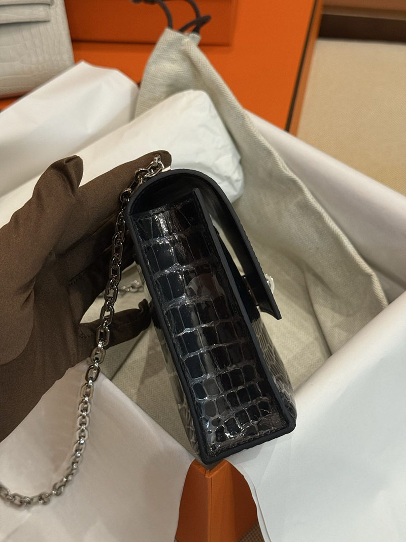エルメスコピー Verrou Hermès ヴェルーミニ 黒 ブラック クロコダイル アリゲーターマット シルバー金具 2524181 - 画像 (8)