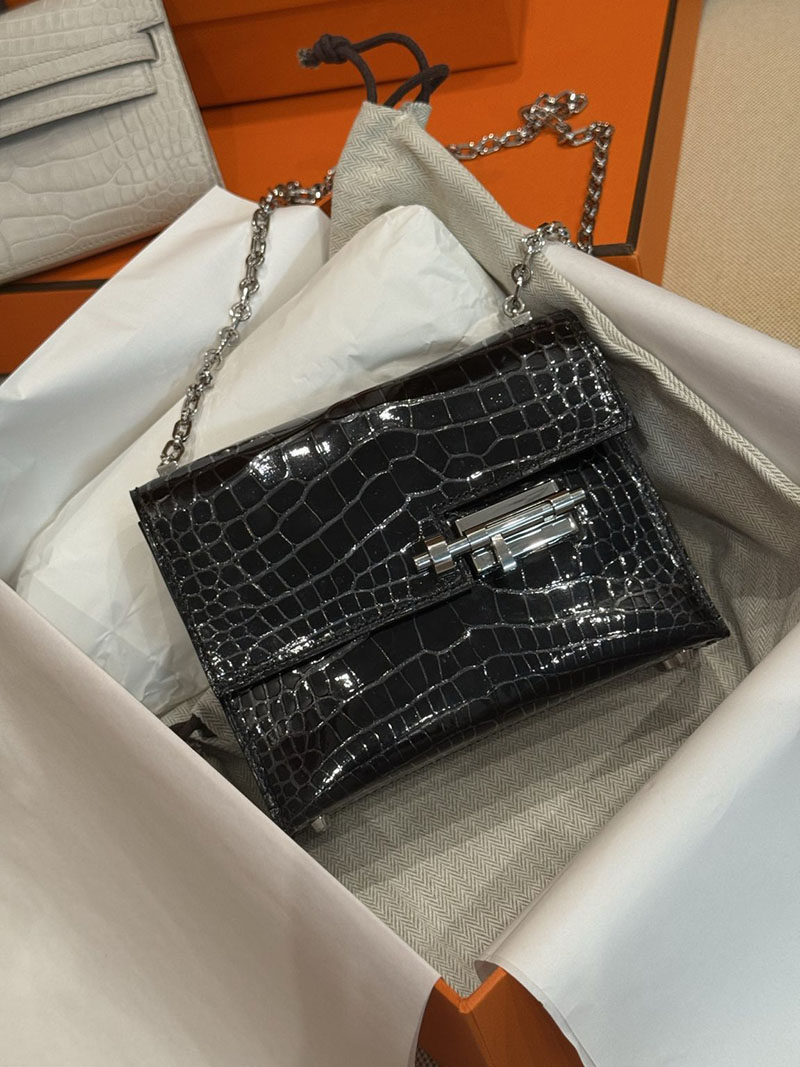 エルメスコピー Verrou Hermès ヴェルーミニ 黒 ブラック クロコダイル アリゲーターマット シルバー金具 2524181 - 画像 (2)