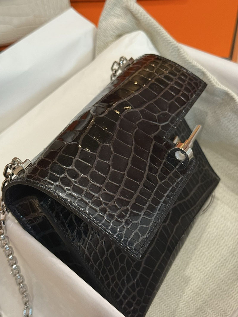 エルメスコピー Verrou Hermès ヴェルーミニ 黒 ブラック クロコダイル アリゲーターマット シルバー金具 2524181 - 画像 (13)