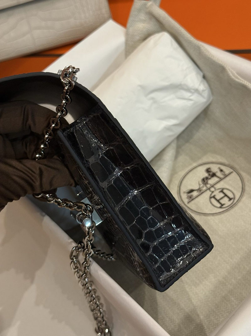 エルメスコピー Verrou Hermès ヴェルーミニ 黒 ブラック クロコダイル アリゲーターマット シルバー金具 2524181 - 画像 (11)