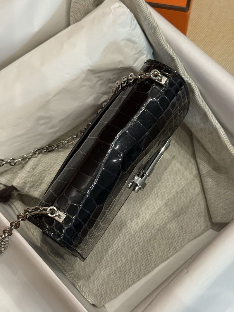 エルメスコピー Verrou Hermès ヴェルーミニ 黒 ブラック クロコダイル アリゲーターマット シルバー金具 2524181 - 画像 (9)