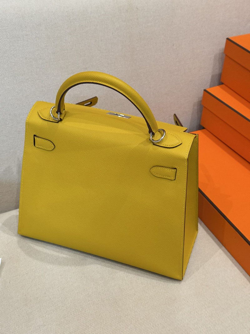 エルメスケリーバッグ定価 HERMES ケリー28 外縫い ジョーヌアンブル ヴォーエプソン シルバー金具 2524182 - 画像 (5)