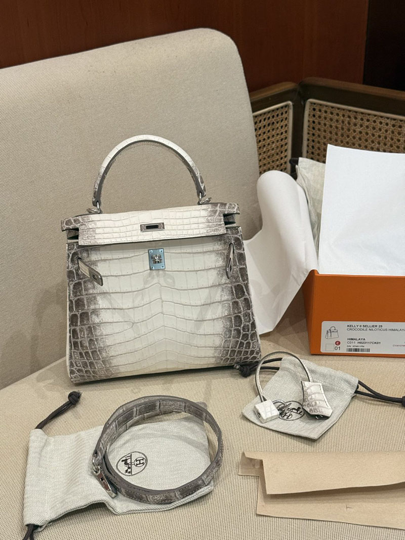 エルメス ケリー25 クロコ 定価 HERMES ケリー25 内縫い ヒマラヤ クロコダイル ニロティカスマット シルバー金具 2524185 - 画像 (8)