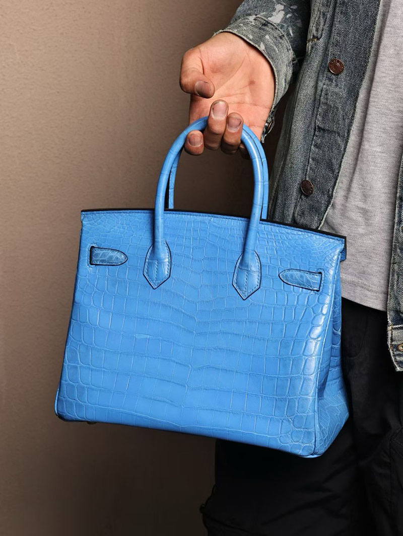エルメスコピー バーキン30 ポロサス HERMES バーキン30 ブルーゼリージュ クロコダイル ポロサスマット シルバー金具 2524189 - 画像 (3)