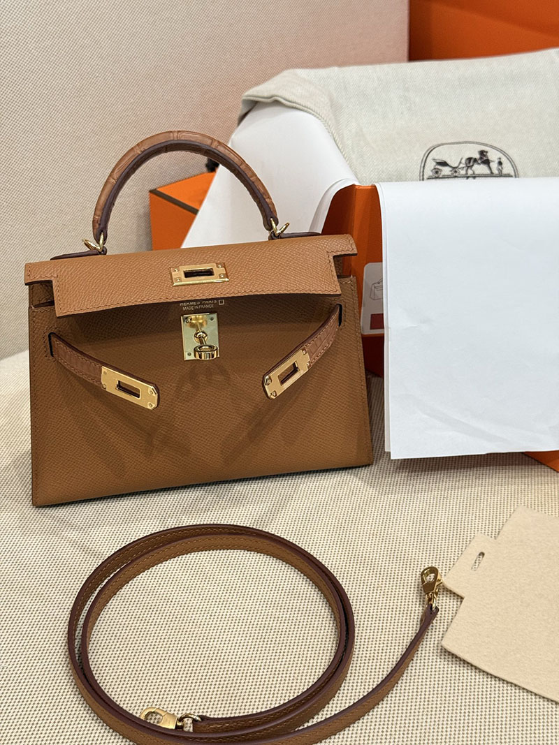 エルメス HERMES ケリーミニ2 外縫い ゴールド ヴォーエプソン/クロコダイル アリゲーターマット ゴールド金具 2524198 - 画像 (7)