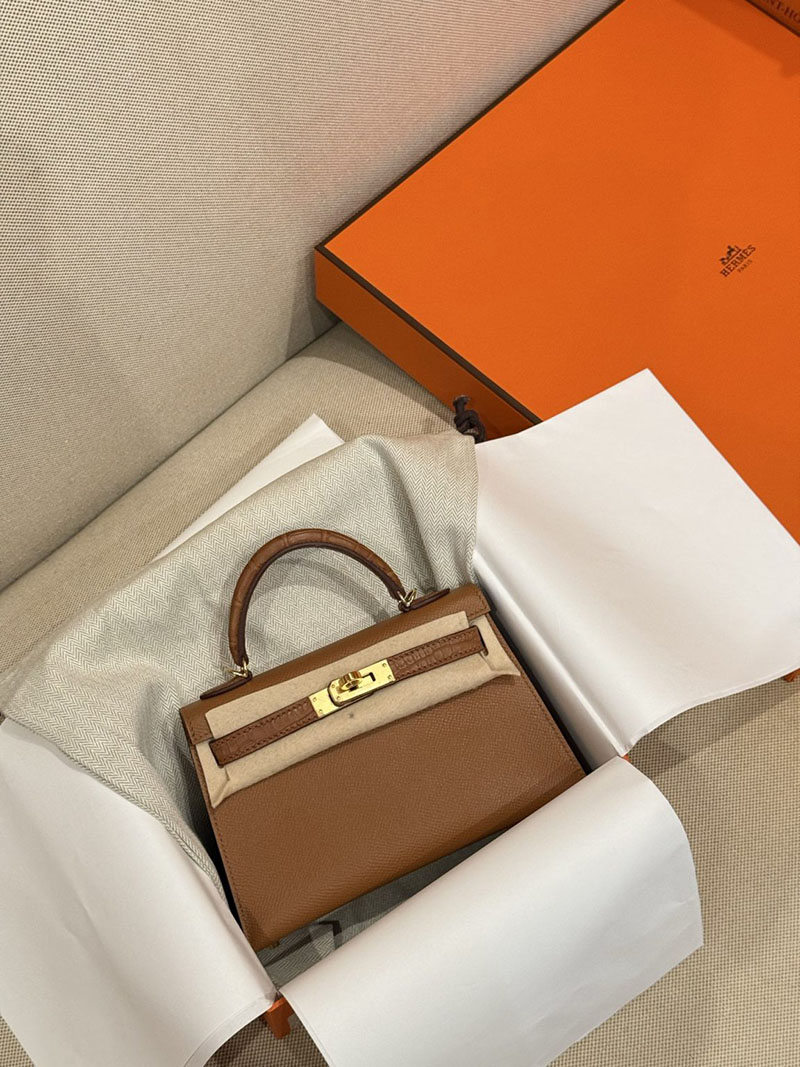 エルメス HERMES ケリーミニ2 外縫い ゴールド ヴォーエプソン/クロコダイル アリゲーターマット ゴールド金具 2524198 - 画像 (5)