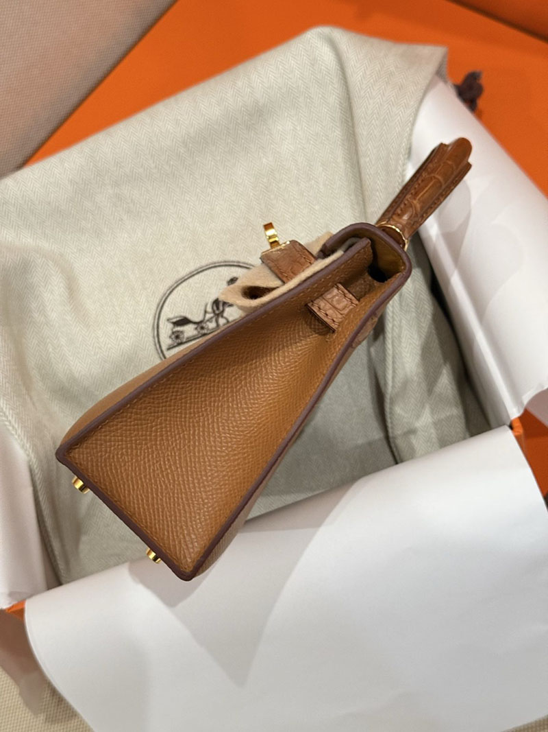 エルメス HERMES ケリーミニ2 外縫い ゴールド ヴォーエプソン/クロコダイル アリゲーターマット ゴールド金具 2524198 - 画像 (3)