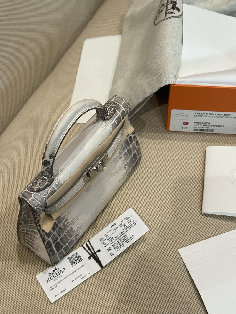 エルメスコピー ミニケリー 定価 HERMES ケリーミニ2 外縫い ヒマラヤ クロコダイル ニロティカスマット シルバー金具 2524199 - 画像 (10)