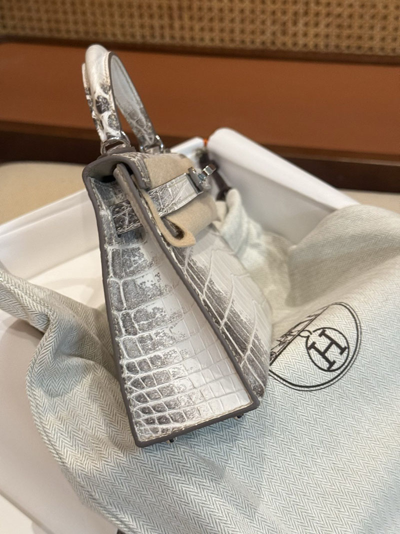 エルメスコピー ミニケリー 定価 HERMES ケリーミニ2 外縫い ヒマラヤ クロコダイル ニロティカスマット シルバー金具 2524199 - 画像 (21)