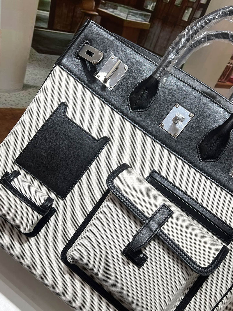 エルメスコピー オータクロア40 メンズ HERMES オータクロア 40cm カーゴ 黒 ブラック/グレー トワルアッシュ×スイフト シルバー金具 2524219 - 画像 (8)