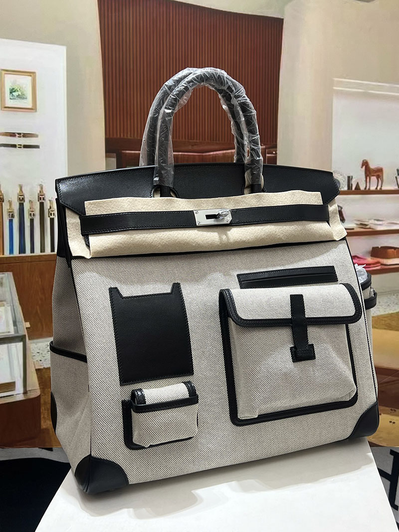 エルメスコピー オータクロア40 メンズ HERMES オータクロア 40cm カーゴ 黒 ブラック/グレー トワルアッシュ×スイフト シルバー金具 2524219 - 画像 (6)