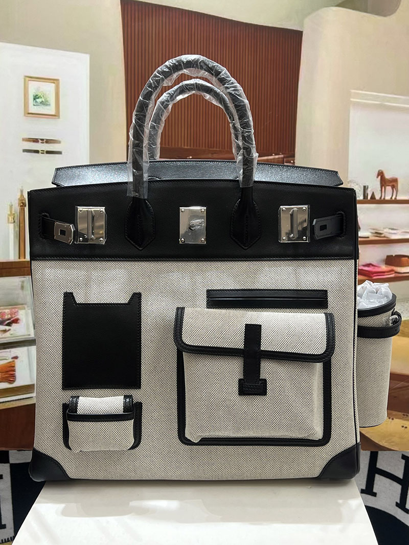 エルメスコピー オータクロア40 メンズ HERMES オータクロア 40cm カーゴ 黒 ブラック/グレー トワルアッシュ×スイフト シルバー金具 2524219 - 画像 (3)