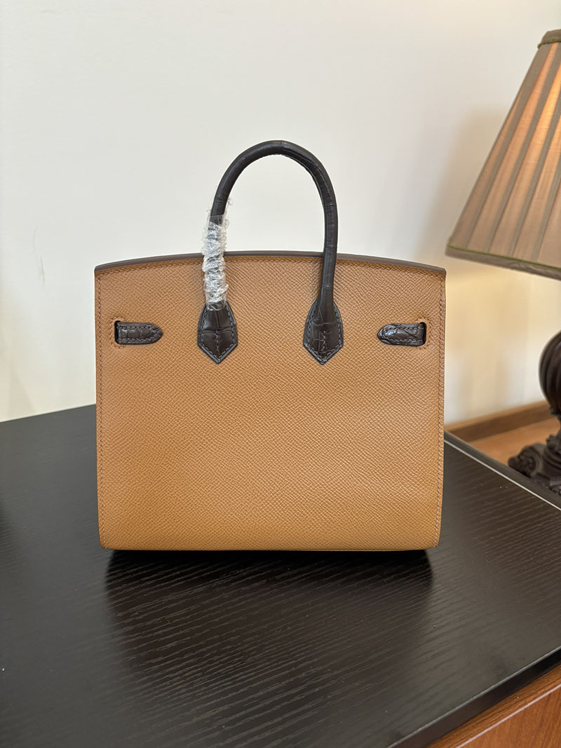 バーキン20 定価 HERMES バーキン 20 セリエ ゴールド×エベンヌ×ブリュレ ヴォー・マダム×アリゲーターマット×スイフト シルバー金具 2524377 - 画像 (6)