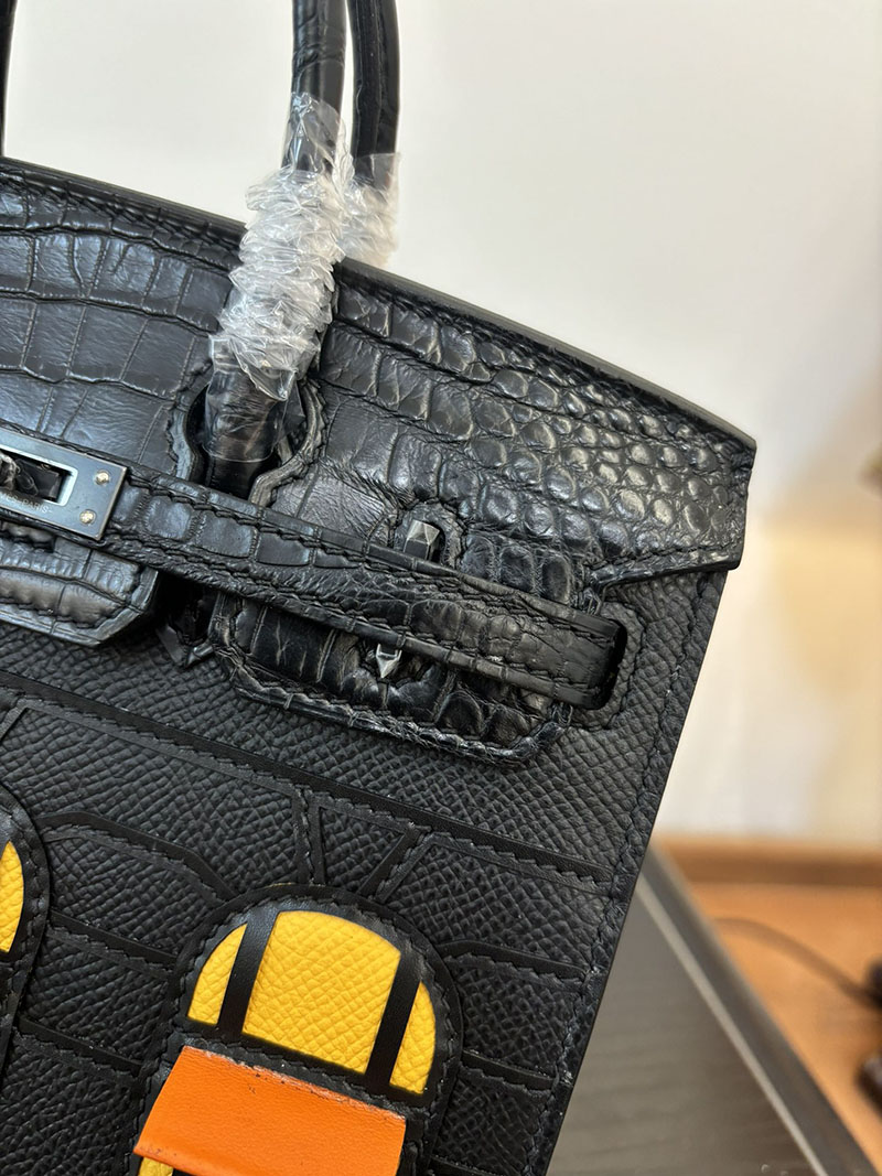 バーキン20 定価 HERMES バーキン 20 セリエ クロ×ジョーヌアンブル×オレンジ ヴォー・マダム×アリゲーターマット×スイフト シルバー金具 2524378 - 画像 (9)