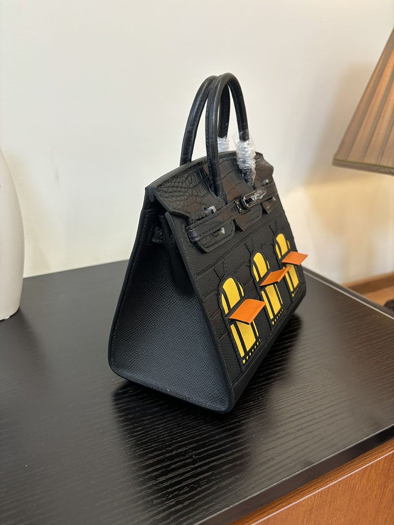バーキン20 定価 HERMES バーキン 20 セリエ クロ×ジョーヌアンブル×オレンジ ヴォー・マダム×アリゲーターマット×スイフト シルバー金具 2524378 - 画像 (8)