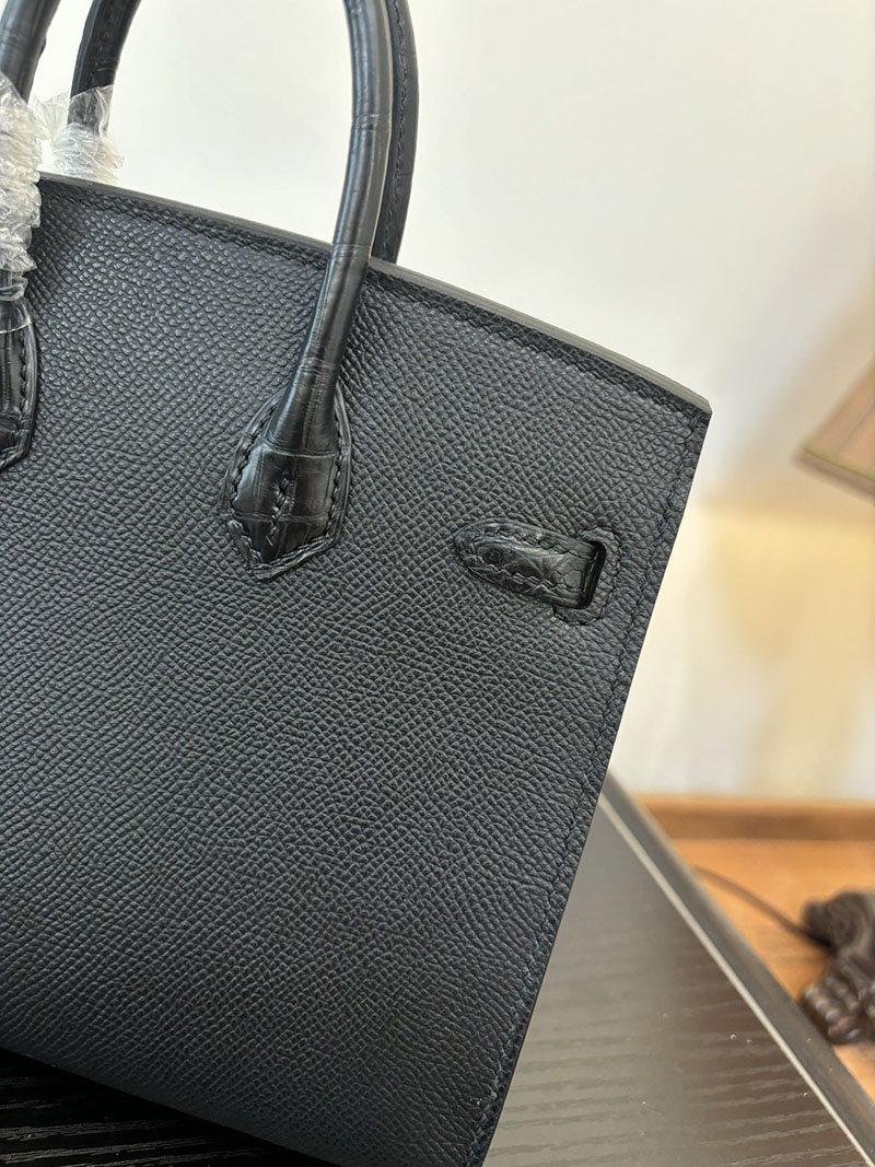 バーキン20 定価 HERMES バーキン 20 セリエ クロ×ジョーヌアンブル×オレンジ ヴォー・マダム×アリゲーターマット×スイフト シルバー金具 2524378 - 画像 (6)
