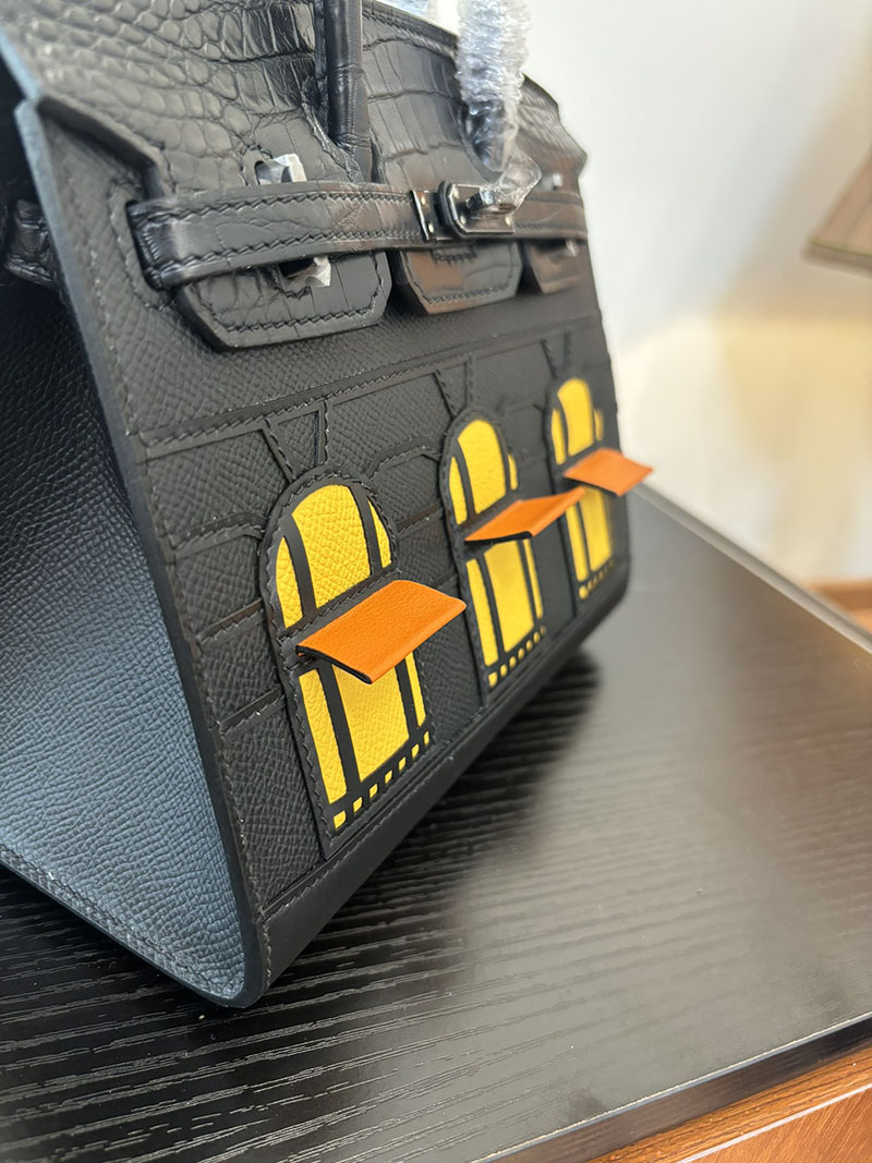 バーキン20 定価 HERMES バーキン 20 セリエ クロ×ジョーヌアンブル×オレンジ ヴォー・マダム×アリゲーターマット×スイフト シルバー金具 2524378 - 画像 (3)
