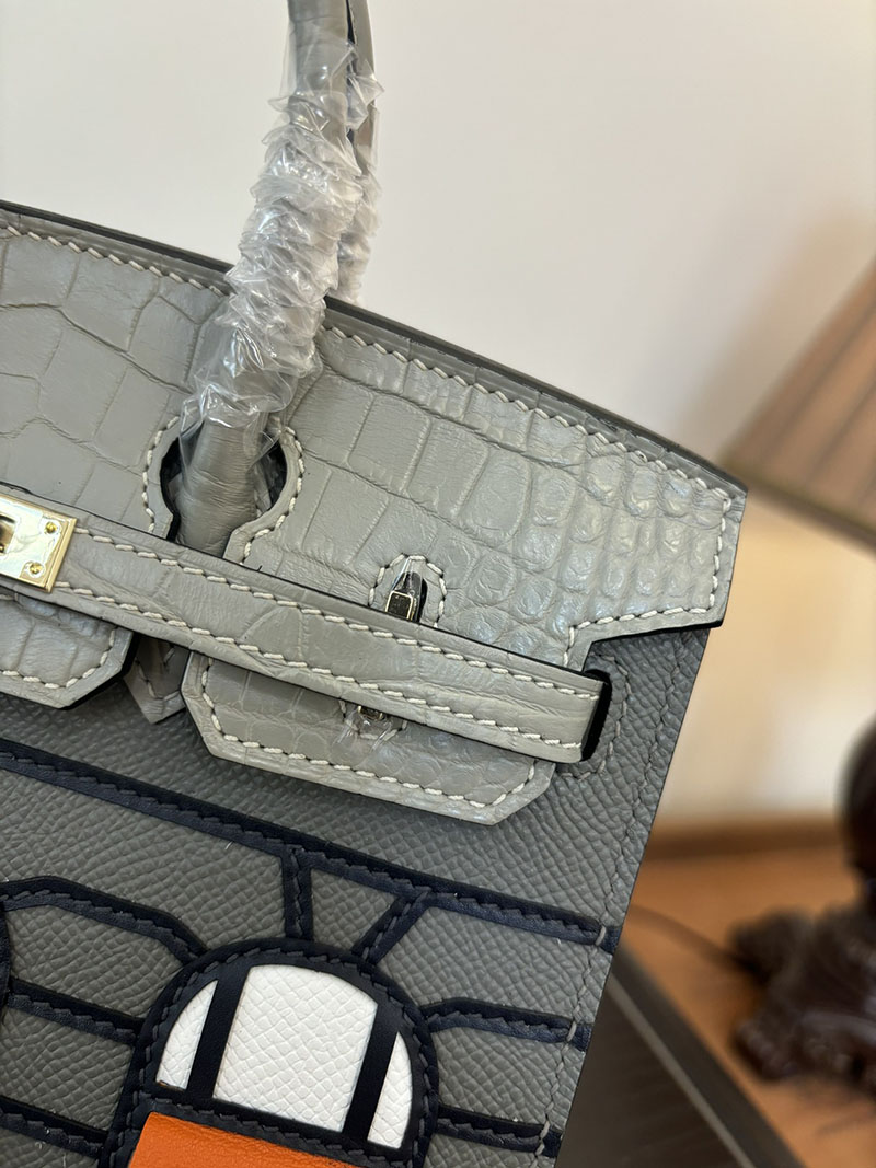 バーキン20 定価 HERMES バーキン 20 セリエ グリミスティ×グリシマン×クロ ヴォー・マダム×アリゲーターマット×スイフト シルバー金具 2524379 - 画像 (9)