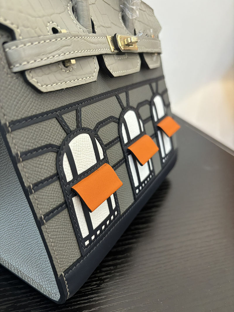 バーキン20 定価 HERMES バーキン 20 セリエ グリミスティ×グリシマン×クロ ヴォー・マダム×アリゲーターマット×スイフト シルバー金具 2524379 - 画像 (3)