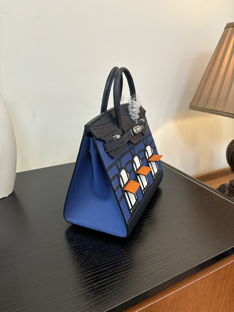 バーキン20 定価 HERMES バーキン 20 セリエ ディープブルー×ブルーマリン×ブルーインディゴ ヴォー・マダム×アリゲーターマット×スイフト シルバー金具 2524380 - 画像 (8)