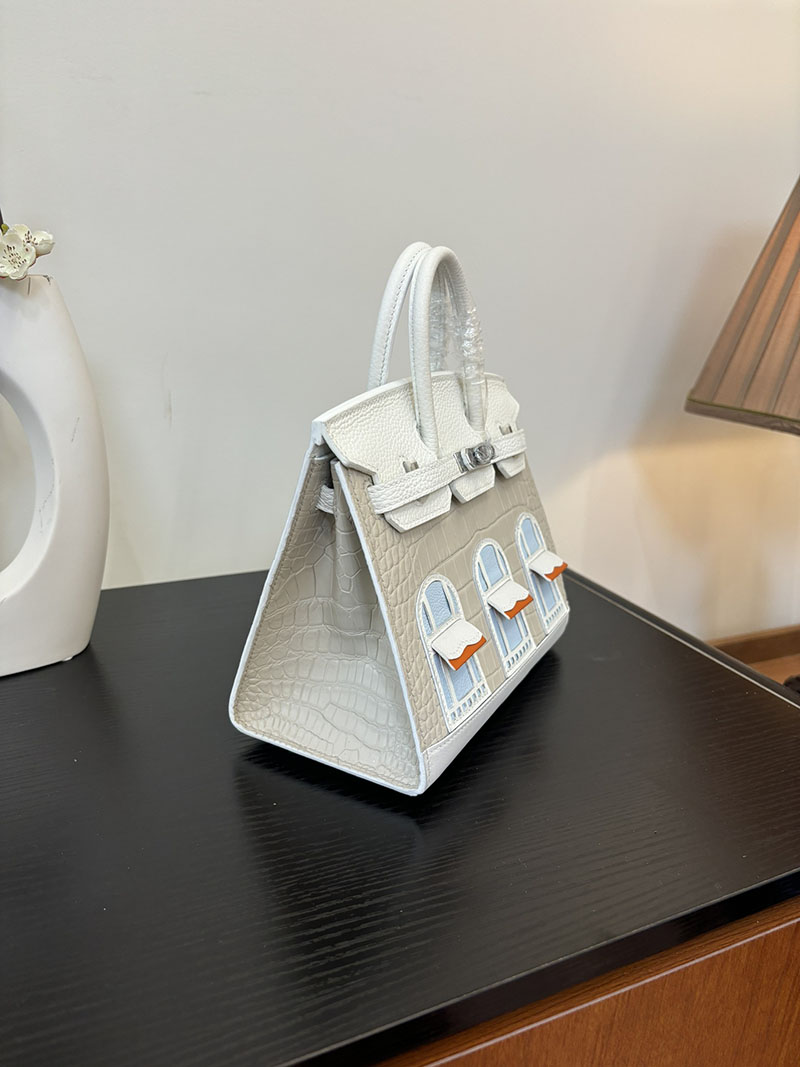 バーキン20 定価 HERMES バーキン 20 セリエ べトン×ホワイト×オレンジ クロコダイルアリゲーターマット×トリヨンクレマンス×スイフト シルバー金具 2524381 - 画像 (6)