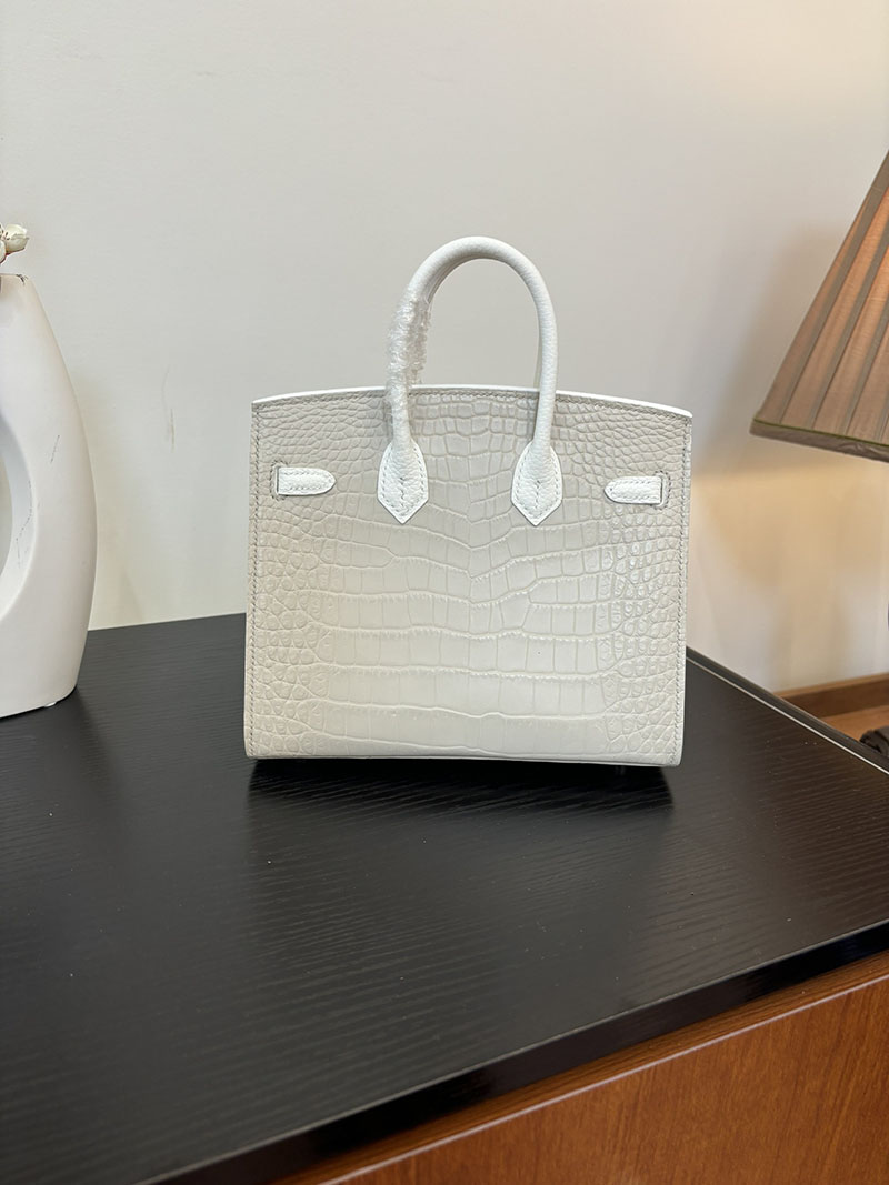 バーキン20 定価 HERMES バーキン 20 セリエ べトン×ホワイト×オレンジ クロコダイルアリゲーターマット×トリヨンクレマンス×スイフト シルバー金具 2524381 - 画像 (5)