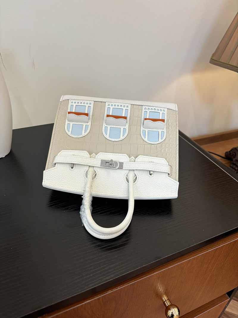 バーキン20 定価 HERMES バーキン 20 セリエ べトン×ホワイト×オレンジ クロコダイルアリゲーターマット×トリヨンクレマンス×スイフト シルバー金具 2524381 - 画像 (4)