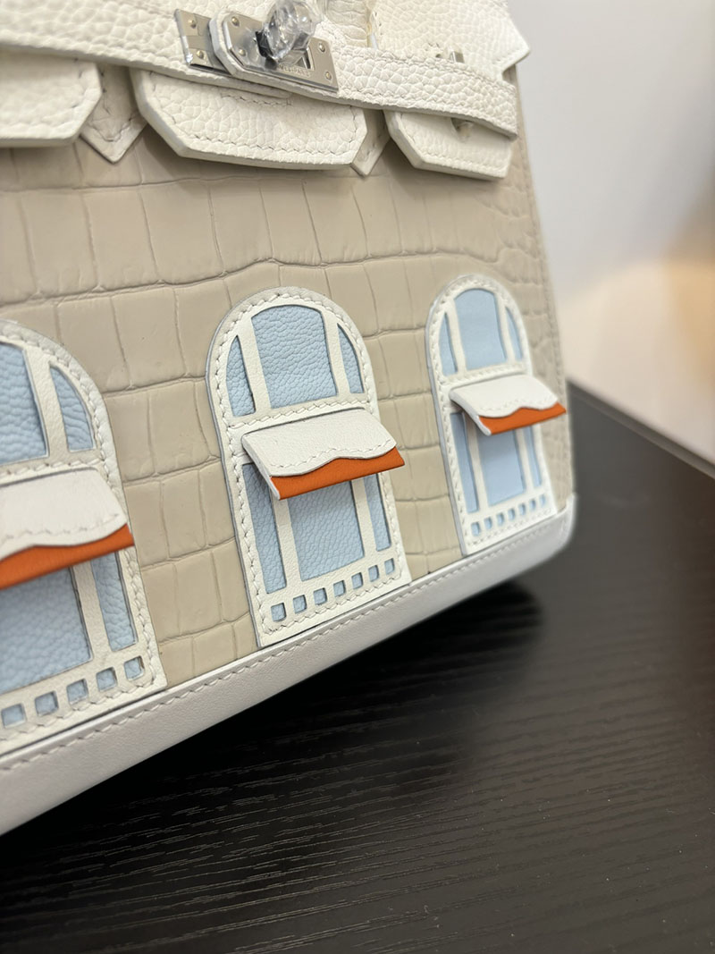 バーキン20 定価 HERMES バーキン 20 セリエ べトン×ホワイト×オレンジ クロコダイルアリゲーターマット×トリヨンクレマンス×スイフト シルバー金具 2524381 - 画像 (3)