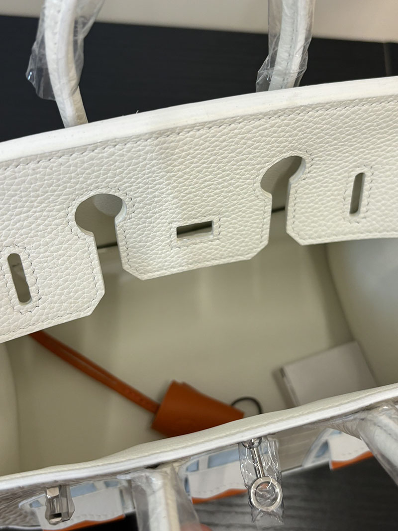 バーキン20 定価 HERMES バーキン 20 セリエ べトン×ホワイト×オレンジ クロコダイルアリゲーターマット×トリヨンクレマンス×スイフト シルバー金具 2524381 - 画像 (2)