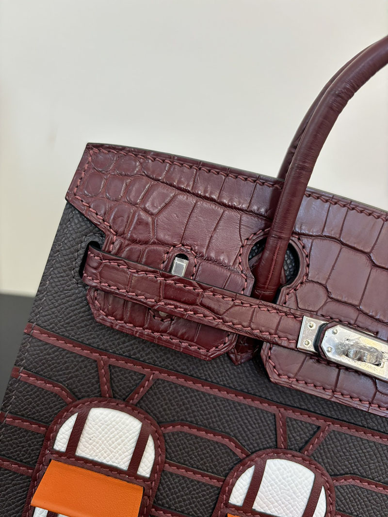 バーキン20 定価 HERMES バーキン 20 セリエ ボルドー ヴォー・マダム×アリゲーターマット×スイフト シルバー金具 2524382 - 画像 (9)