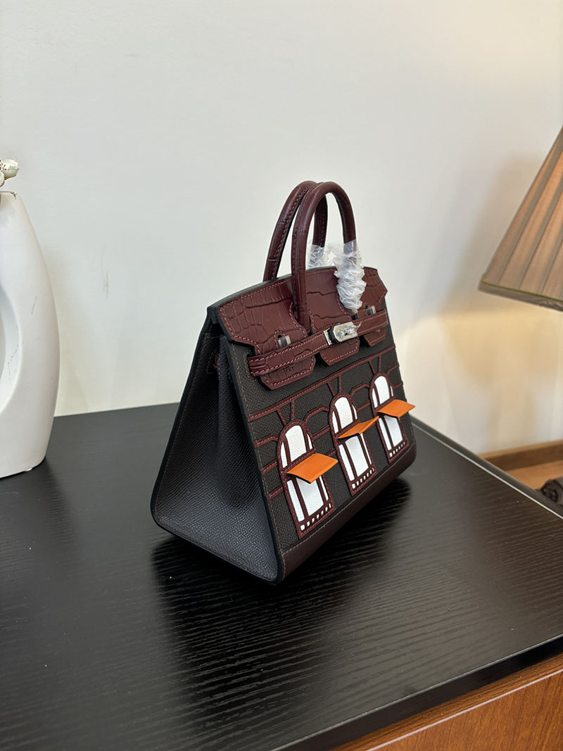 バーキン20 定価 HERMES バーキン 20 セリエ ボルドー ヴォー・マダム×アリゲーターマット×スイフト シルバー金具 2524382 - 画像 (8)