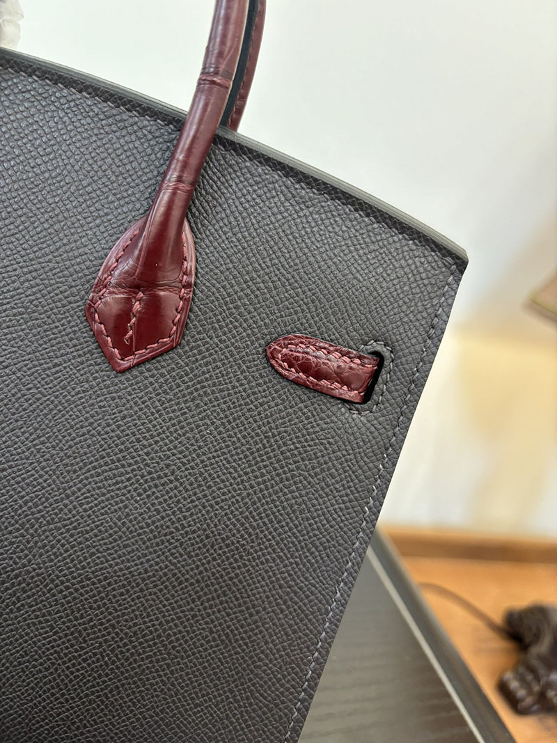 バーキン20 定価 HERMES バーキン 20 セリエ ボルドー ヴォー・マダム×アリゲーターマット×スイフト シルバー金具 2524382 - 画像 (6)