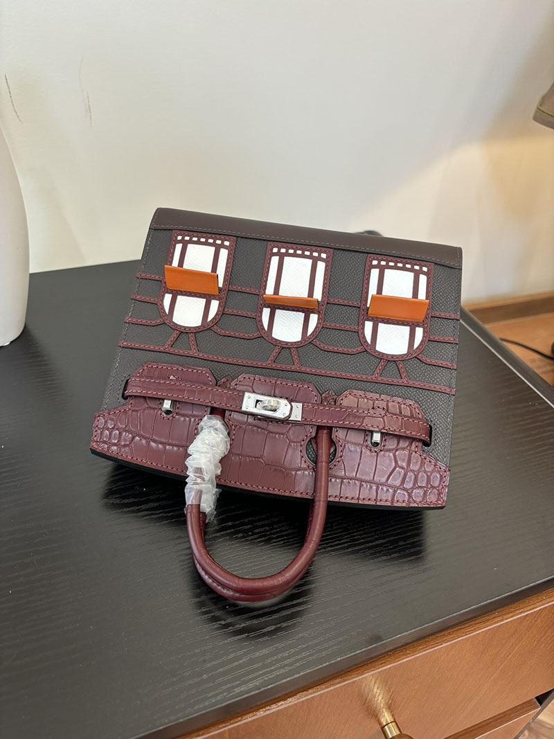 バーキン20 定価 HERMES バーキン 20 セリエ ボルドー ヴォー・マダム×アリゲーターマット×スイフト シルバー金具 2524382 - 画像 (5)