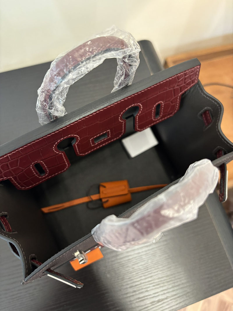 バーキン20 定価 HERMES バーキン 20 セリエ ボルドー ヴォー・マダム×アリゲーターマット×スイフト シルバー金具 2524382 - 画像 (2)