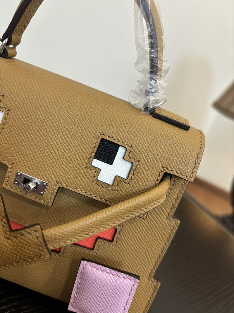 エルメス ケリードール 定価 HERMES ケリードールピクト チャイ/モーヴシルベストル/セレステ/テールバテュー ベージュ ピンク エプソン シルバー金具 2524395 - 画像 (8)