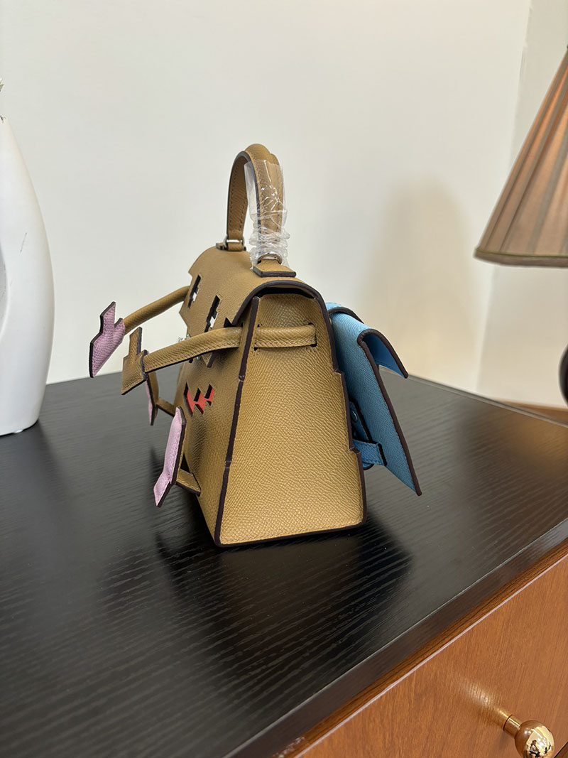 エルメス ケリードール 定価 HERMES ケリードールピクト チャイ/モーヴシルベストル/セレステ/テールバテュー ベージュ ピンク エプソン シルバー金具 2524395 - 画像 (7)