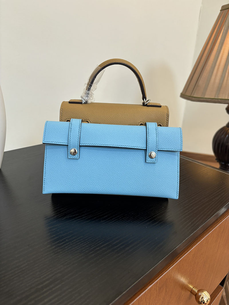 エルメス ケリードール 定価 HERMES ケリードールピクト チャイ/モーヴシルベストル/セレステ/テールバテュー ベージュ ピンク エプソン シルバー金具 2524395 - 画像 (6)
