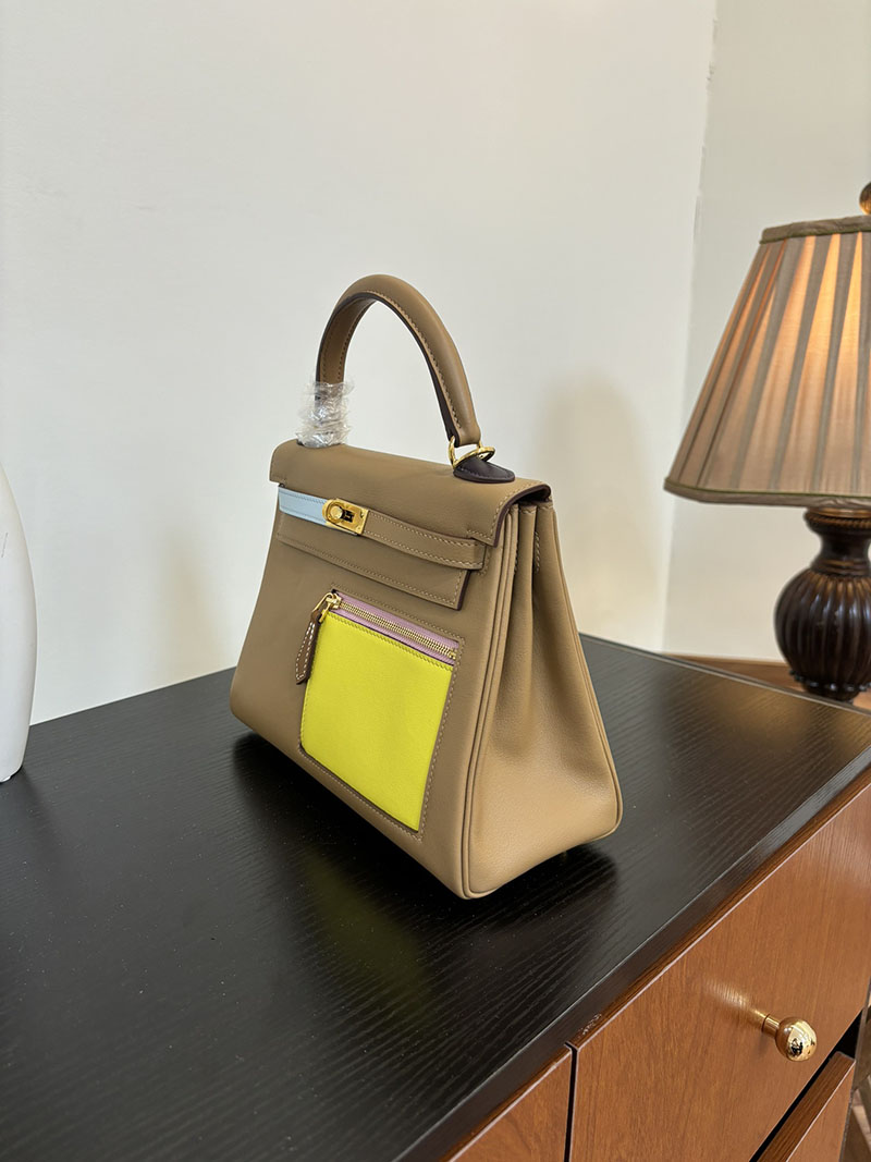 エルメス ケリー25 定価 HERMES ケリー25 カラーマティック 内縫い チャイ/ブルーブリュム/ライム ヴォー・スイフト ゴールド金具 2524462 - 画像 (9)