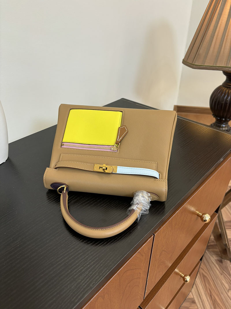 エルメス ケリー25 定価 HERMES ケリー25 カラーマティック 内縫い チャイ/ブルーブリュム/ライム ヴォー・スイフト ゴールド金具 2524462 - 画像 (7)