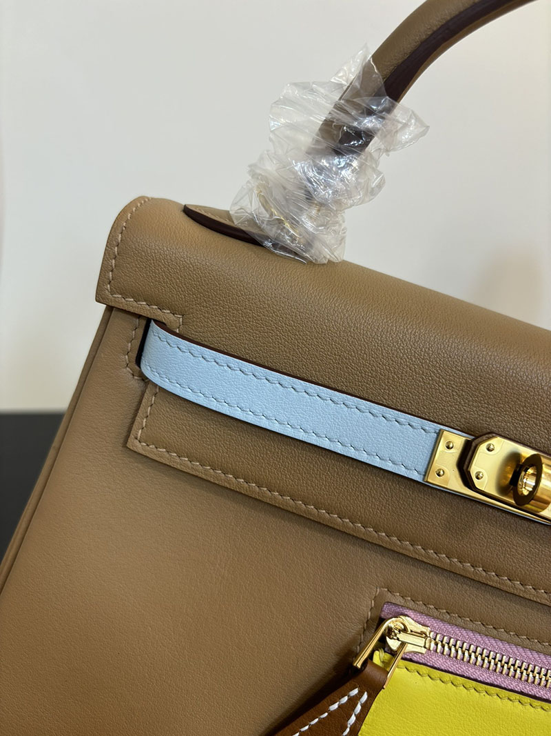 エルメス ケリー25 定価 HERMES ケリー25 カラーマティック 内縫い チャイ/ブルーブリュム/ライム ヴォー・スイフト ゴールド金具 2524462 - 画像 (5)