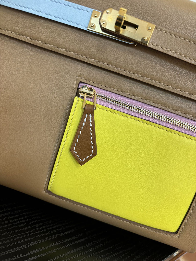 エルメス ケリー25 定価 HERMES ケリー25 カラーマティック 内縫い チャイ/ブルーブリュム/ライム ヴォー・スイフト ゴールド金具 2524462 - 画像 (4)