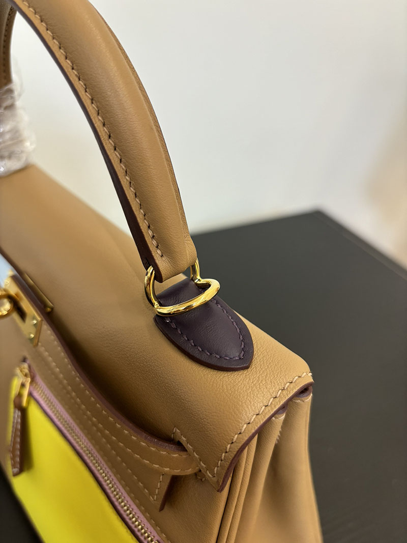 エルメス ケリー25 定価 HERMES ケリー25 カラーマティック 内縫い チャイ/ブルーブリュム/ライム ヴォー・スイフト ゴールド金具 2524462 - 画像 (3)